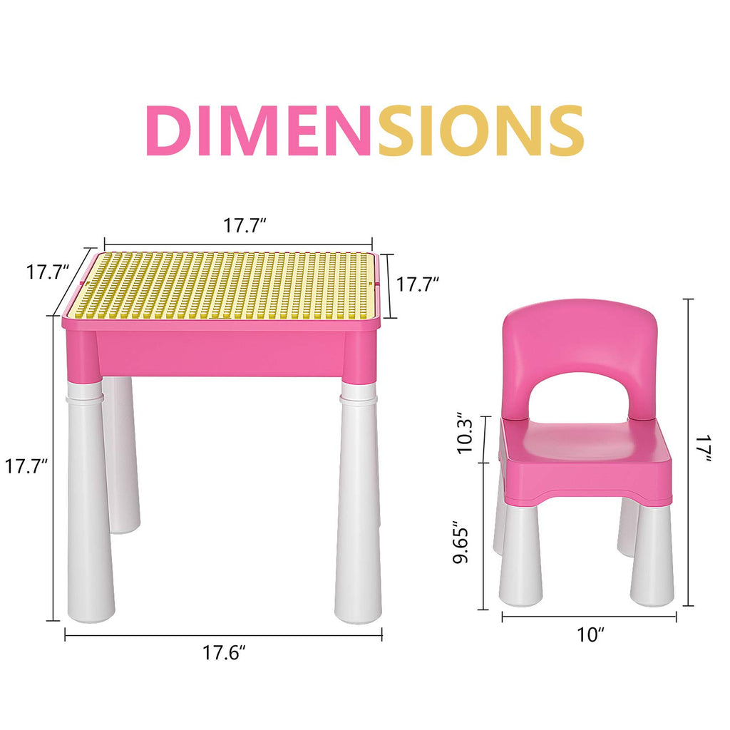 Toddler Building Table Set: 1 Chair 128 Blocks 4 Storage Bin Pink