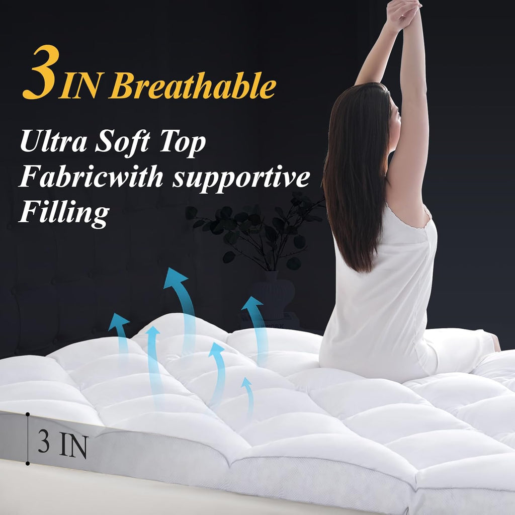 3 Inch Queen Mattress Topper, Ultra Thick and Fluffy Supportive Memory Foam Mattress Topper for Body Pain, Mattress