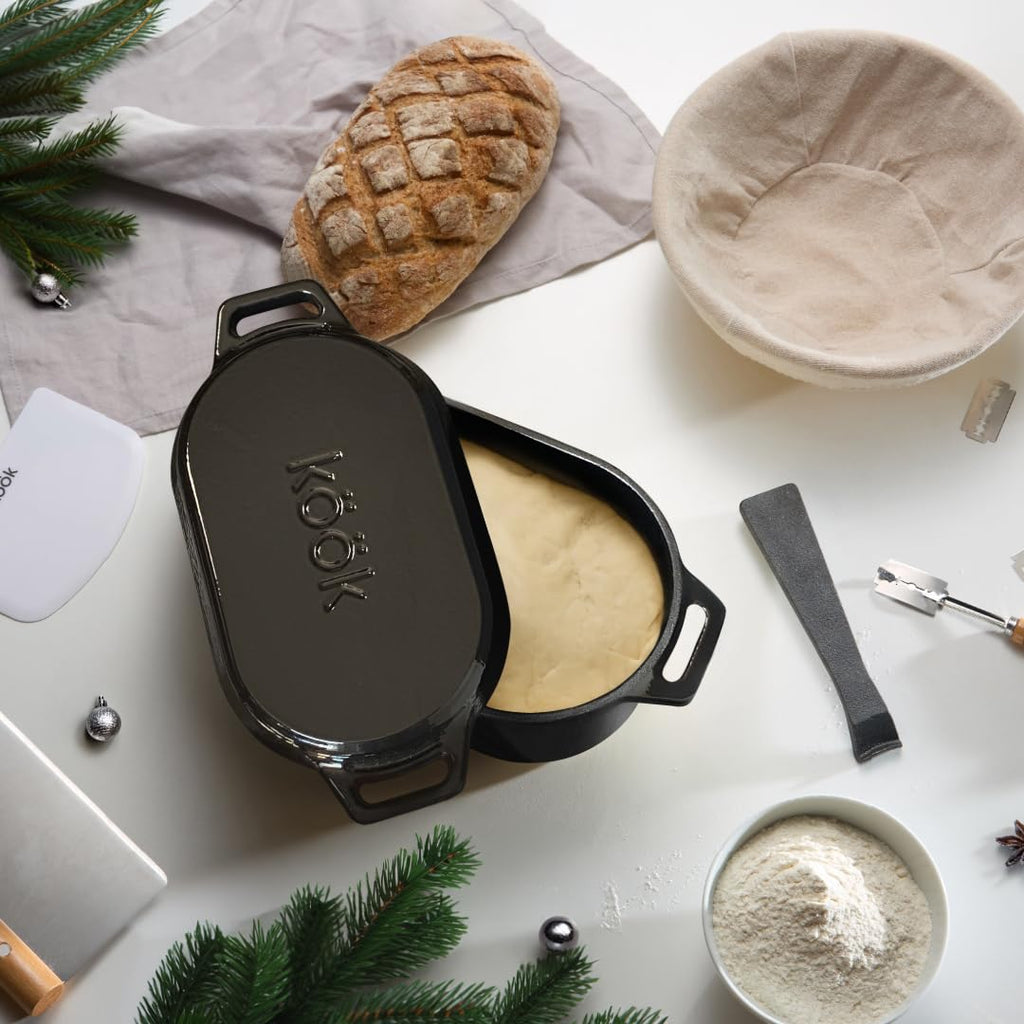 Oval Dutch Oven, for Bread Baking, Sourdough Loaf Pan, with Lid, Dual Handles, Enameled Cast Iron, includes Lid