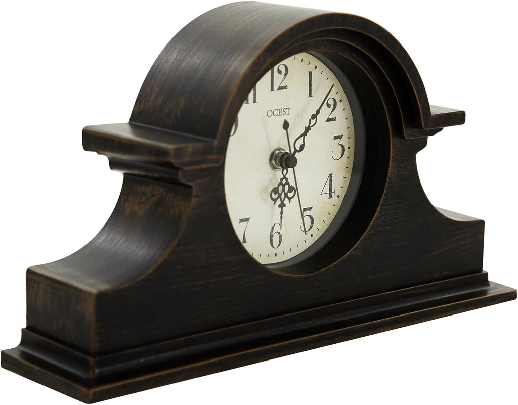 Vintage Farmhouse Mantel Clock - 13 x 7 Inch Quartz Gilt Finish Battery Operated
