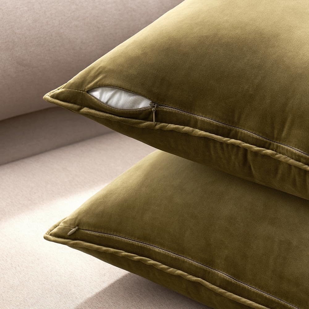 Decorative Olive Green Velvet Throw Pillow Covers for Couch 22x22 in