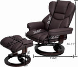 Modern Reclining Swivel Lounge Chair and Ottoman — Brown Leather