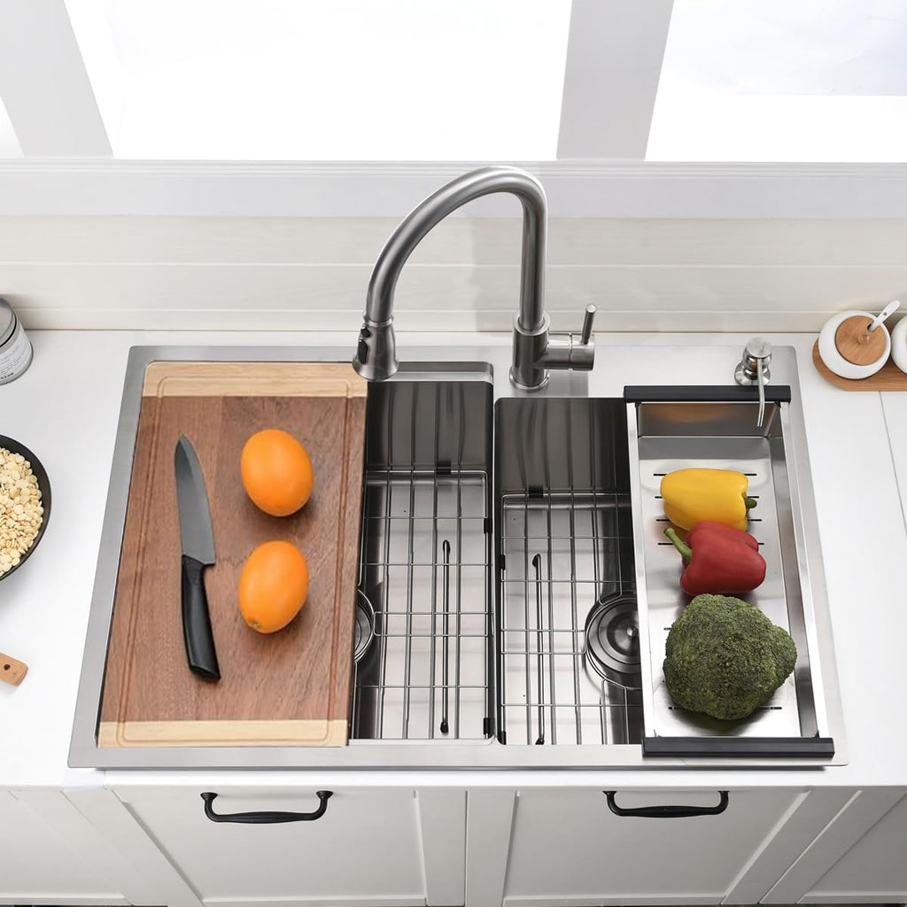 Drop In Double Bowl Kitchen Sink - 33 x 22 Inch Top Mount sink