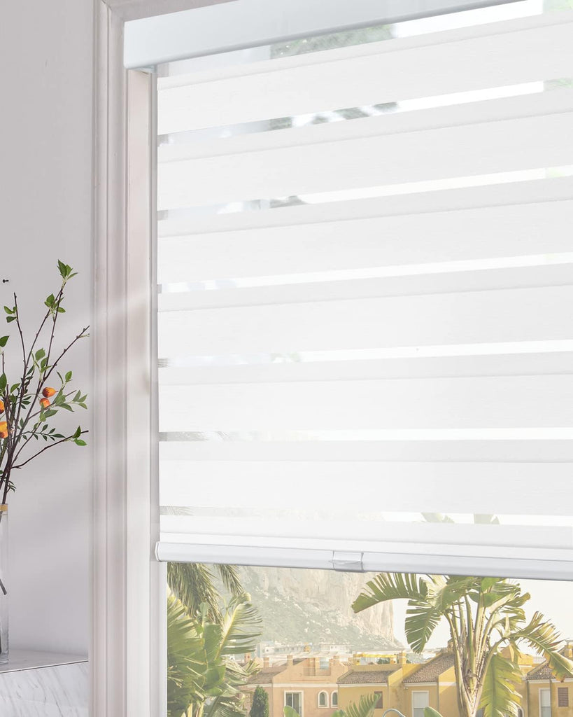Custom Cordless Zebra Blinds for Windows with Upgraded Cassette Light Filtering Dual Layers Sheer Roller Blinds