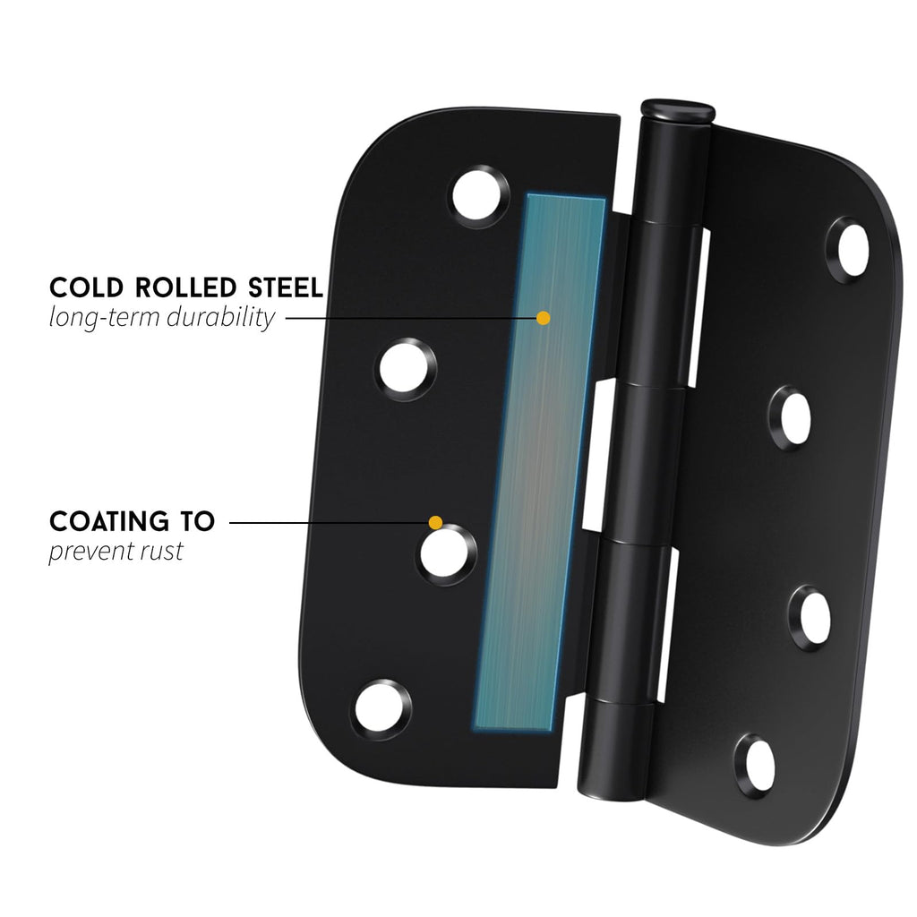 Matte Black Door Hinges 4"x 4" with 5/8" Radius Corners 48Pack