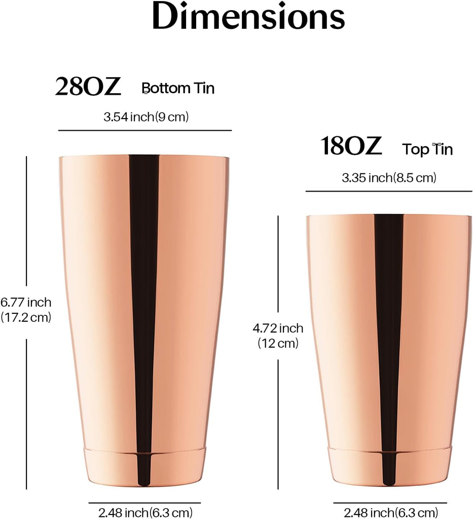 Boston Cocktail Shaker Set, 18 oz & 28 oz, Stainless Steel (Rosegold)
