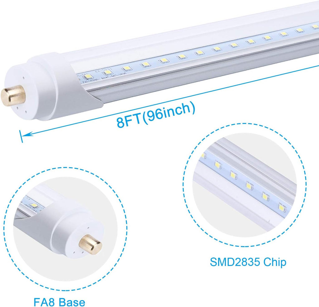8FT T8 FA8 5000K LED Light Tube 45W Replacement 100W Fluorescent Lamp Shop Light Bulb, Single Pin FA8 Base Dual-Ended
