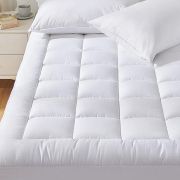 King Size Mattress Pad Pillow Top Cotton Cooling Mattress Topper | 8-21" Deep Pocket Mattress Cover Quilted Fitted
