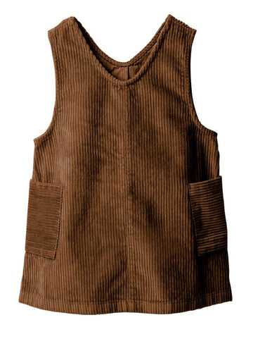 Girls Corduroy Jumper Dress V Neck Skirtall Overall Dresses for Kids Toddler Dark Brown Pinafore with Pockets Size