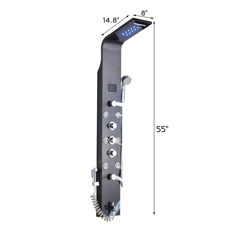 LED Shower Panel Bath Rainfall Waterfall Tower System Body Message Jets Stainless Steel Bathroom Wall Mount Shower