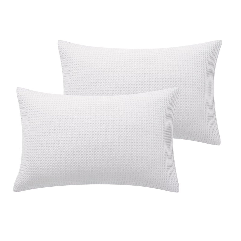 100% Cotton Waffle Pillow Shams Queen Size Set of 2, White, 20" x 30"