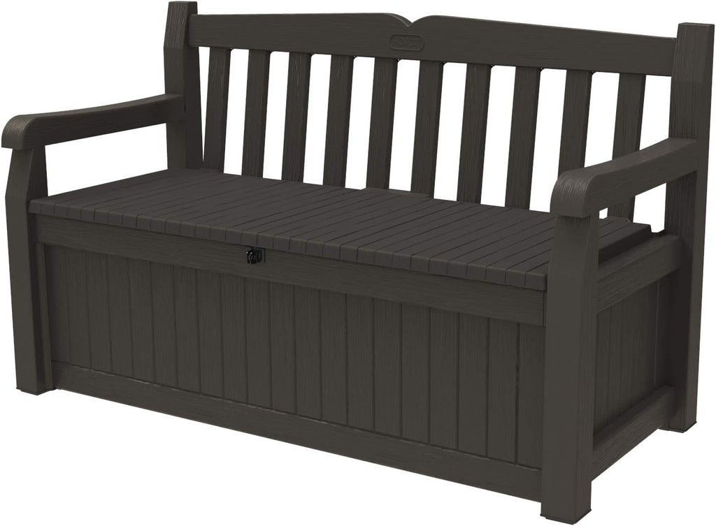 Solana 70 Gal Outdoor Storage Bench and Pool Accessories | Brown, Resin, Seating, Weatherproof, Lockable, Durable