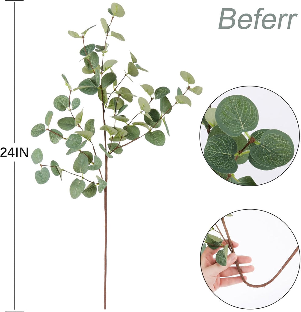 Artificial Eucalyptus Stems Greenery Stems 24" Tall Fake Plants Decor Faux Floral Stems for Vase Home Party - Set of 6