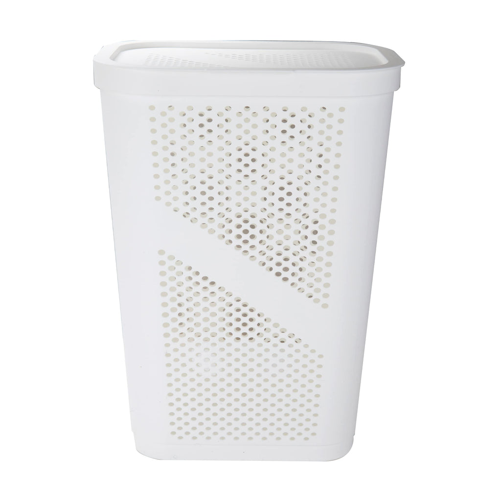 Slim Laundry Hamper with Lid, 60L Clothes Basket, Ventilated Plastic, White