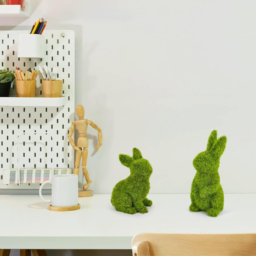 Easter Bunny Decorations,Resin Moss Bunny Figurine,Garden Artificial Moss Rabbit Easter Décor Easter Party Favors - Set of 2