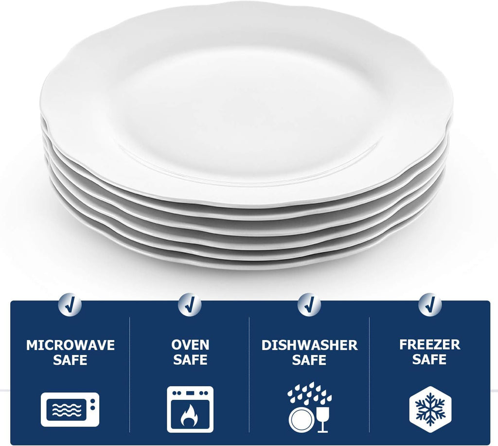 Ceramic Dinner Plates, 10.6 Inch Porcelain Scalloped Plates, Off-White Serving Dishes Set of 6 Kitchen, Microwave &