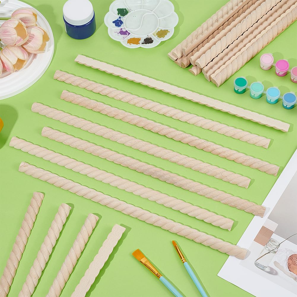 25Pcs 3D Decorative Wood Trim Molding Twisted Unfinished DIY Trims 15.8 Inch Half Wooden Trim Molding Decorative Wood