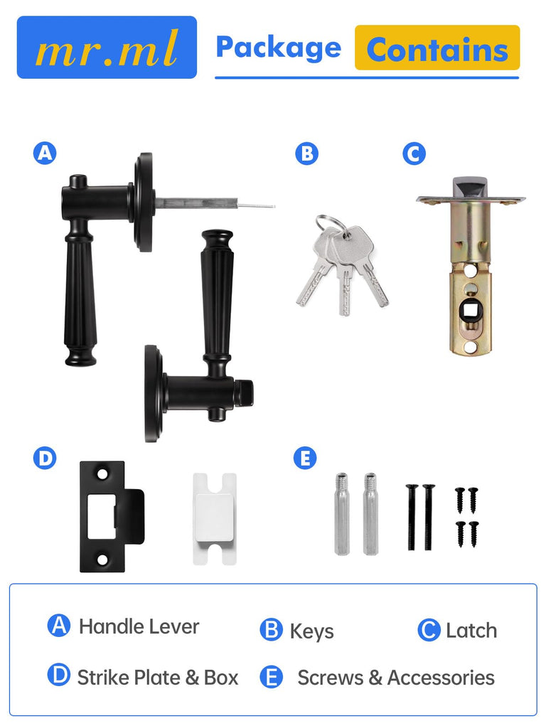 Door Handle Black Keyed Entry Door Lever with Lock and Key, 1 Pack