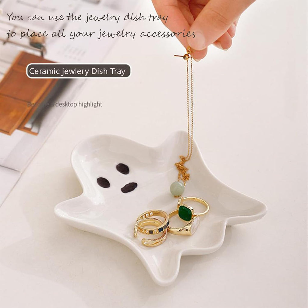 Jewelry Dish Tray for Women,Cute Ghost Ceramic Tray Jewelry Storage Tray,Small Decorative Trinket Dish for Suitable