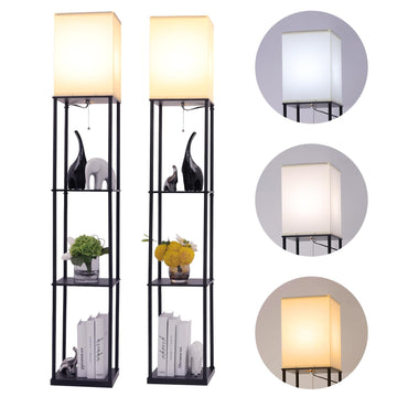 Floor Lamp with Shelves, Modern Square Standing Lamp with 3 Color Temperature Bulb, Corner Display Bookshelf Lamp