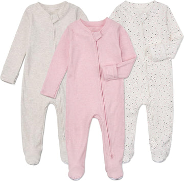 Baby Footie Pajamas Cotton with Mitten Cuffs, Double Zipper