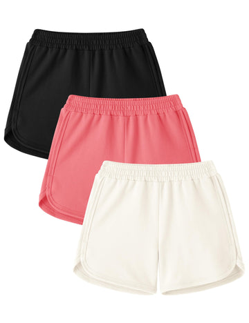 3 Pack Toddler Girl Shorts Baby Girls Athletic Short Soft Cotton Summer Clothes Black+Beige+Brick Red