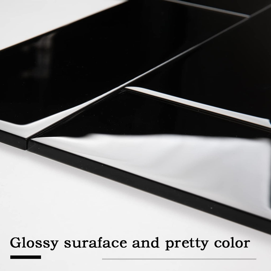 Black Glass Subway Tile, Glass Kitchen Shower Backsplash Wall, 4 x 12 Inches, 4 Sq.Ft.