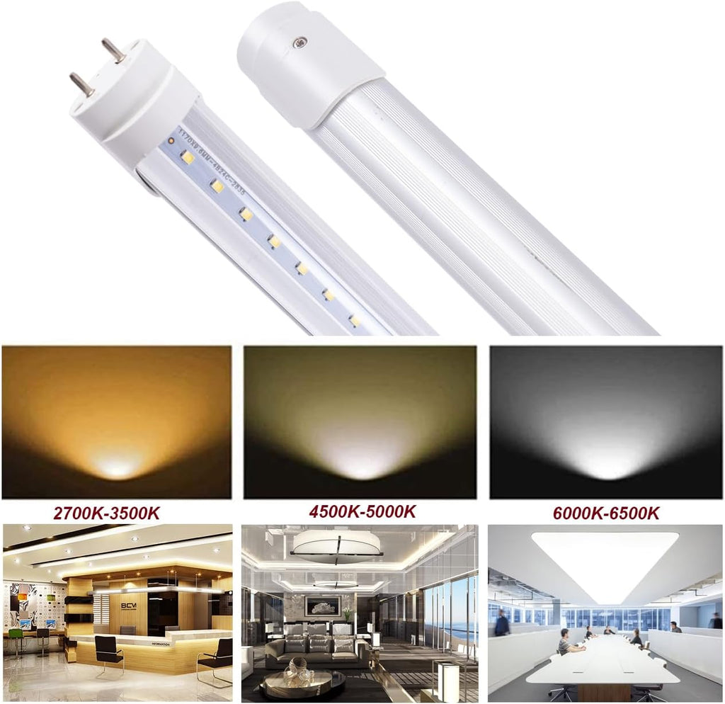 T8 LED Tube G13 Base, 4FT 24W 6000K Daylight White, Clear Cover, Flicker-Free LED Fluorescent Light Replacement