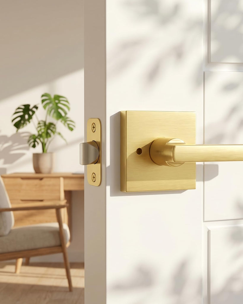 Brushed Gold Door Handles Interior, Privacy Door Handle 6 Pack