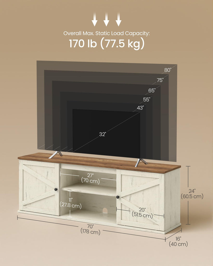 Farmhouse TV Stand for 80'' TV, Media Console, Sliding Barn Doors