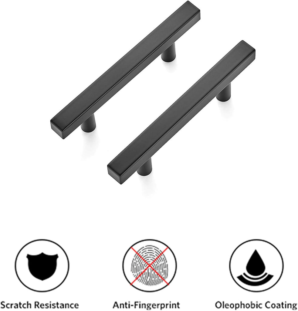30 Pack 5 inch Square Cabinet Pulls Matte Black Stainless Steel Kitchen Drawer Pulls Cabinet Handles 5”Length, 3” Hole