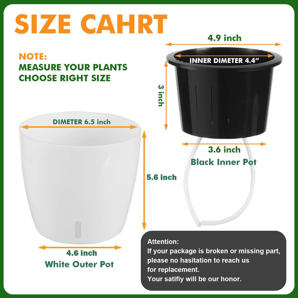 6.7 Inch Self Watering Pots for Indoor Plants, 6 Packs African Violet Pots with Indicator, Black Wick Pot with