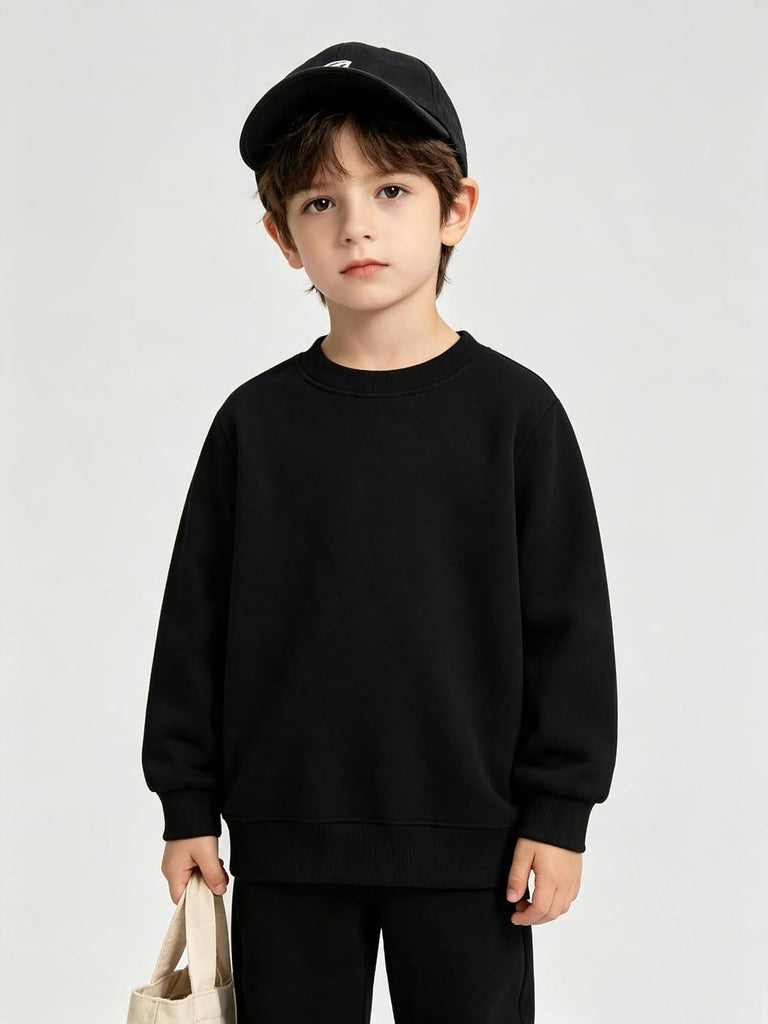 Kids Boys Girls Sweatshirt Fleece Pullover Crewneck Solid Tops