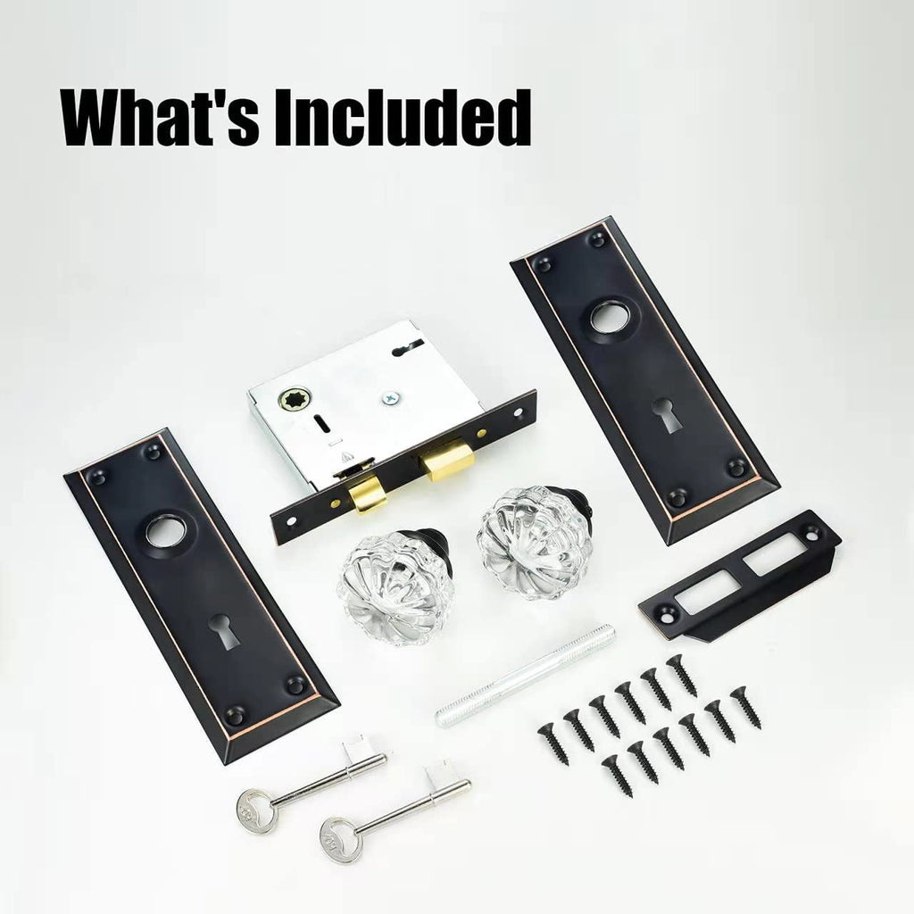 Mortise Lock Set for Interior Door with Crystal Glass Door Knobs