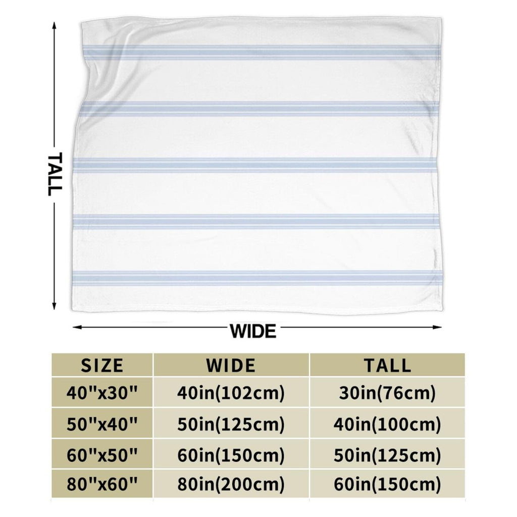 Vintage French Ticking Stripe Pattern Blue White Reversible Flannel Throw Blanket - Ultra Soft Lightweight 80"X60"