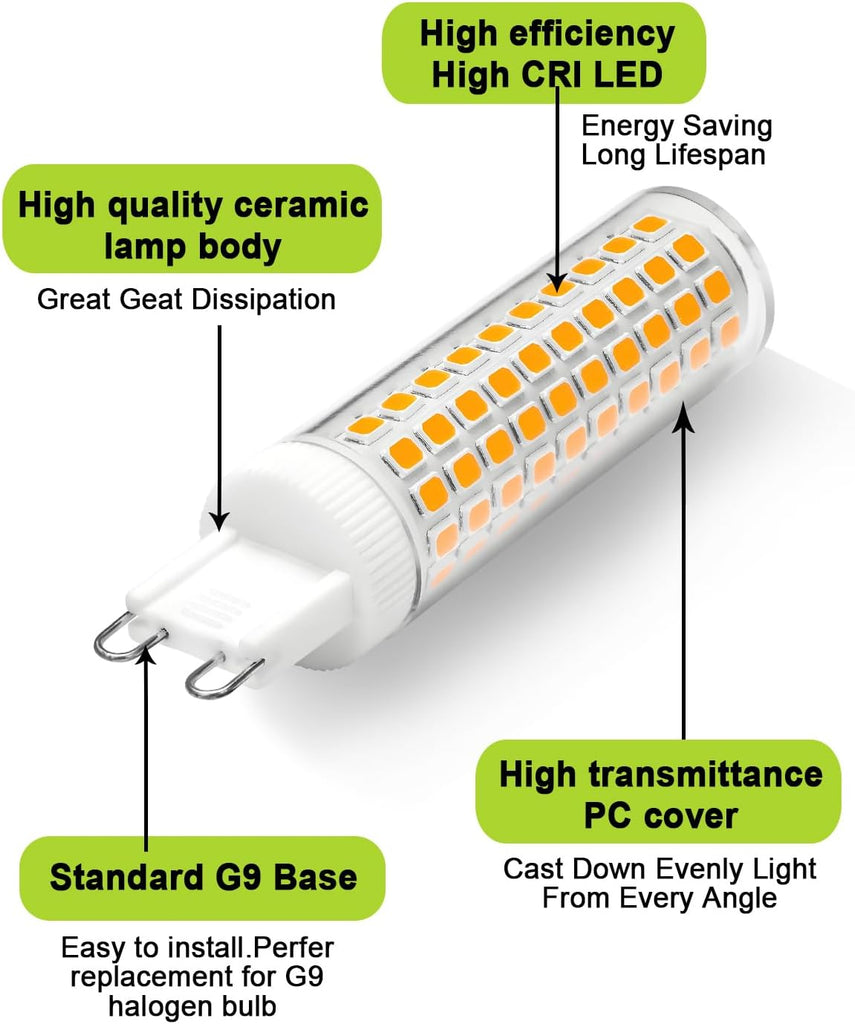 G9 LED Bulb 10W 1250LM Super Bright, 100W Halogen Bulb Equivalent, Flicker-Free AC100V-265V, Soft Warm White