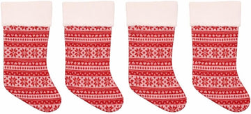 Holiday Christmas Stockings, Red and White Knit Pattern, Classic Snowflake Design, 4 Piece Set
