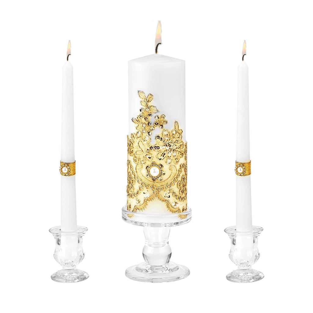 Unity Candle Holder - Glass Candle Holders for Pillar Candles Taper Candles, Glass Candlestick Holders Set of 3