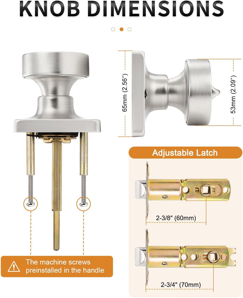 Bedroom Door Knobs Interior 6 Pack, Door Locks s in Brushed Nickel Finish, Classic Privacy Square Panel Knob /Bedroom