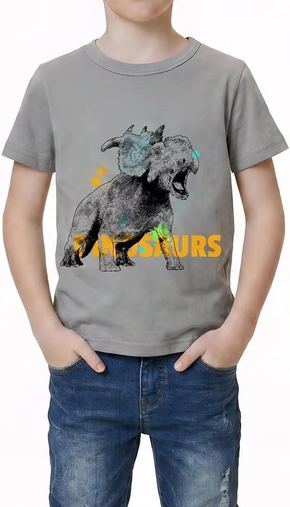 Boys Short Sleeve Shirts, Graphic Tshirts Cartoon Crewneck Tees Tops Casual Cotton T Shirt for Kids Toddler Boy