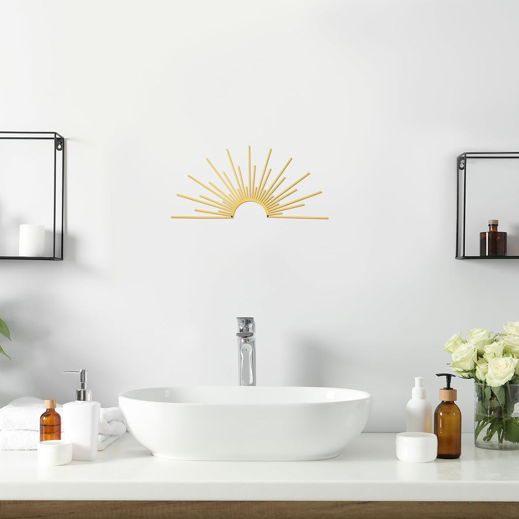 Gold Sun Burst Metal Wall Decor Minimalist Line Art, 15.7"x7.7"