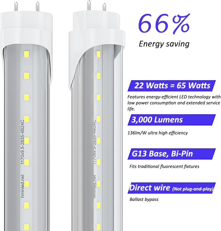 4FT T8 LED Tube Lights 25-Pack, 22W 3000LM 6000K Ballast Bypass