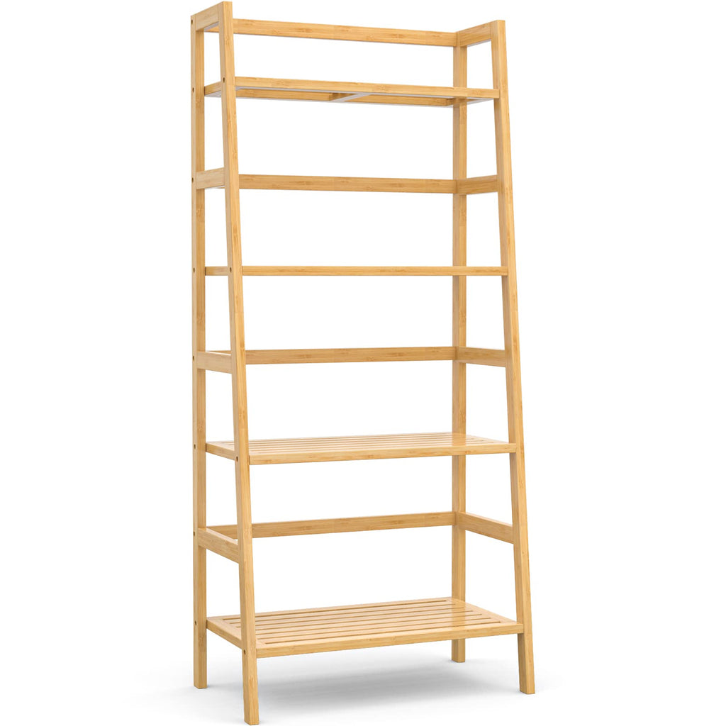 Bamboo Ladder Shelf, 4-Tier Wooden Ladder Bookshelf & Bookcase Organizer