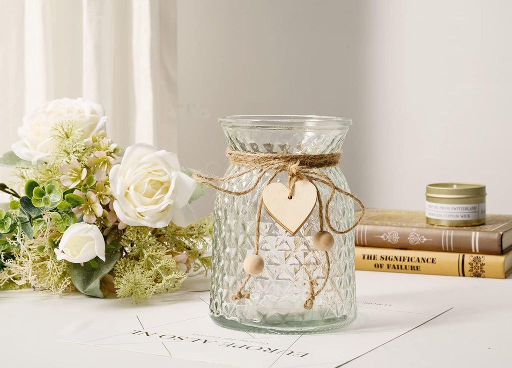 YJ Fake Flowers with Vase, Silk Roses Artificial Flowers in Vase, Faux Flower Plant Arrangement Suitable Decoration