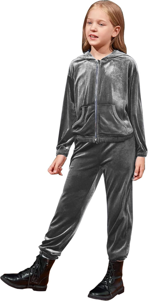 2 Piece Outfits for Girls Kids Velour Tracksuit and Jogger Set