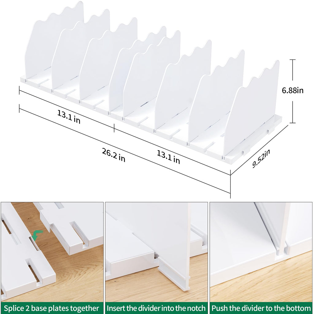 Shelf Divider for Closet, Adjustable Purse Organizers, White
