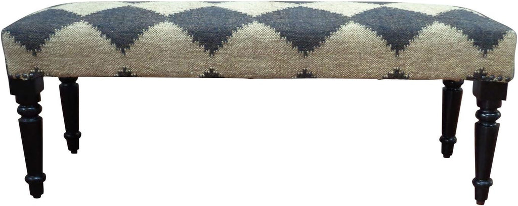 LR Home Tan/Black Upholstered Bench End of Bed | Farmhouse Checkered Accent Bench , or Entryway Seating | Long