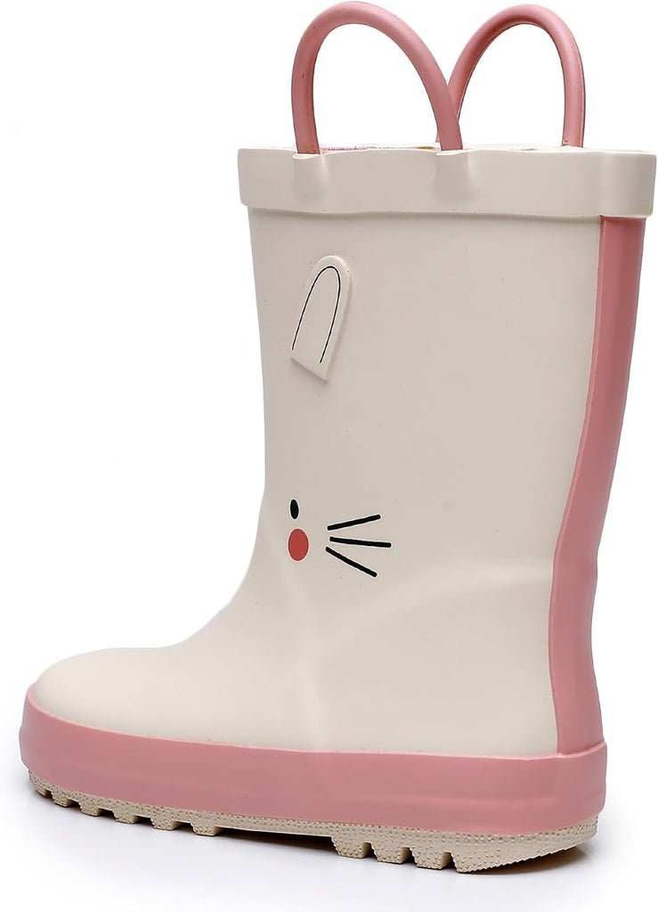 Toddler and Kids Rain Boots with Easy-On Handles, Unisex-Child Waterproof Rubber Rain Boots in Fun Patterns for Girls