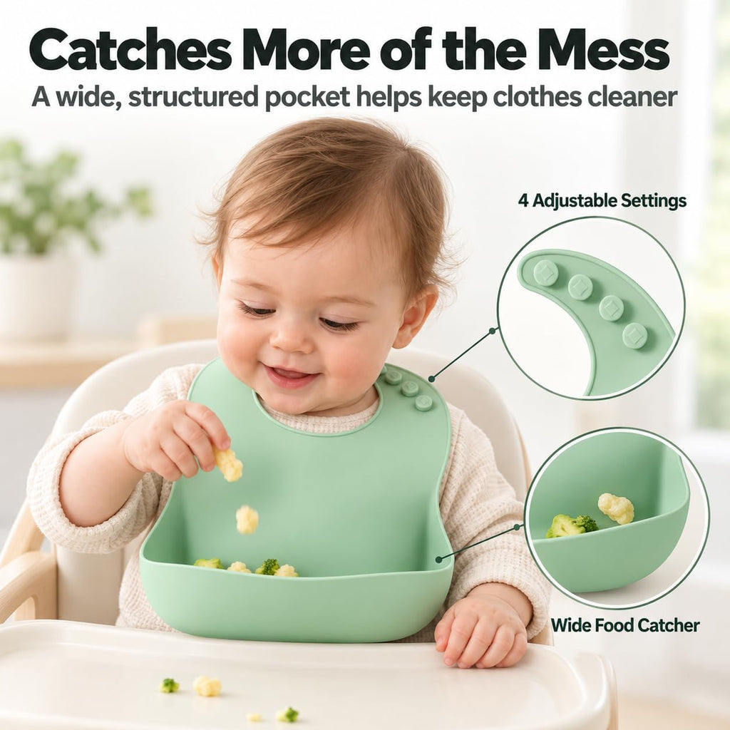 Silicone Baby Feeding Set, 6-12 Months, Bib Plate Bowl Cup Spoon
