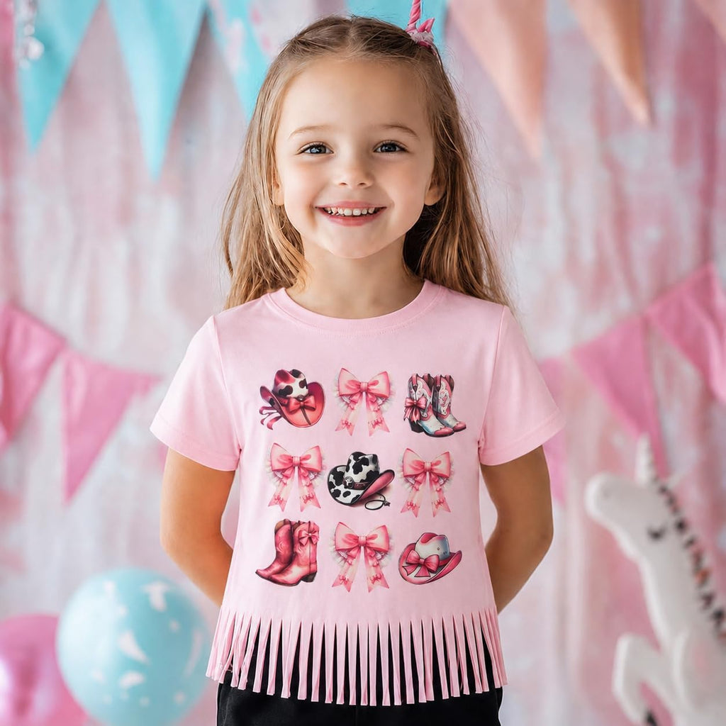 Girls Western Shirt Cowgirls Embroidered Country Concert T Shirt Graphic Horseback Rider Tassel Fringe Tee Tops
